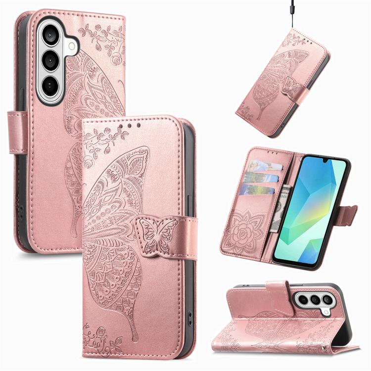 

For Samsung Galaxy S26 5G Butterfly Love Flower Embossed Leather Phone Case(Rose Gold)