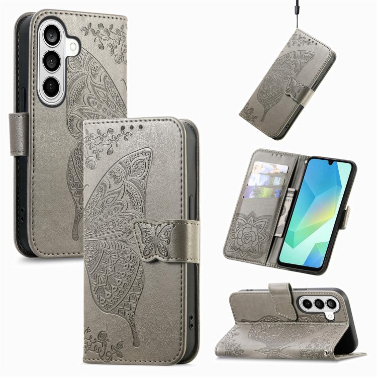 For Samsung Galaxy S26 5G Butterfly Love Flower Embossed Leather Phone Case(Gray)