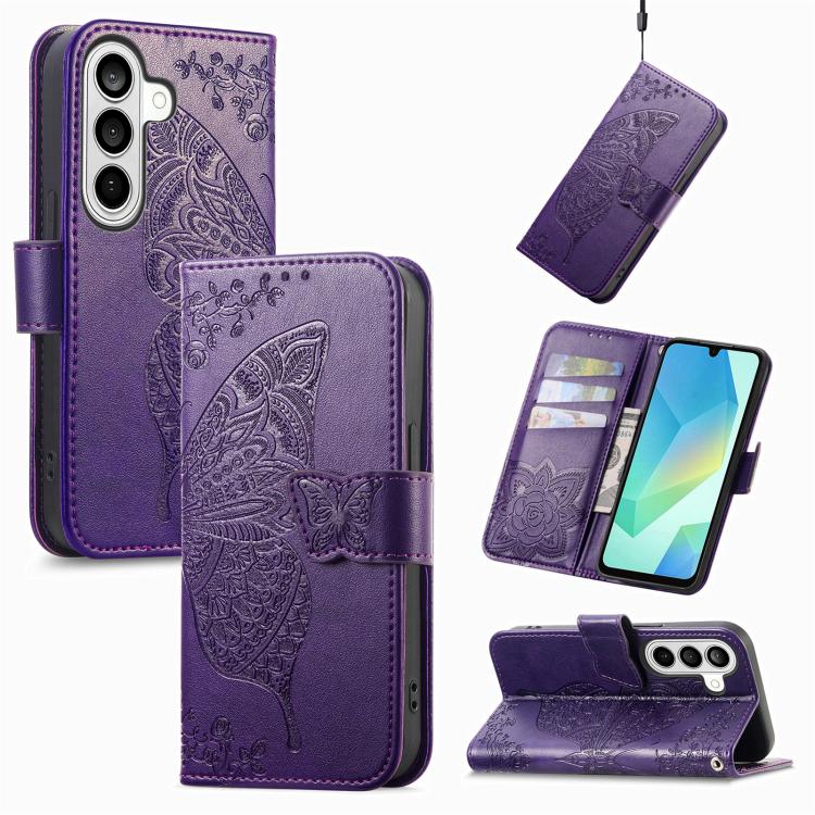 For Samsung Galaxy S26 5G Butterfly Love Flower Embossed Leather Phone Case(Dark Purple)