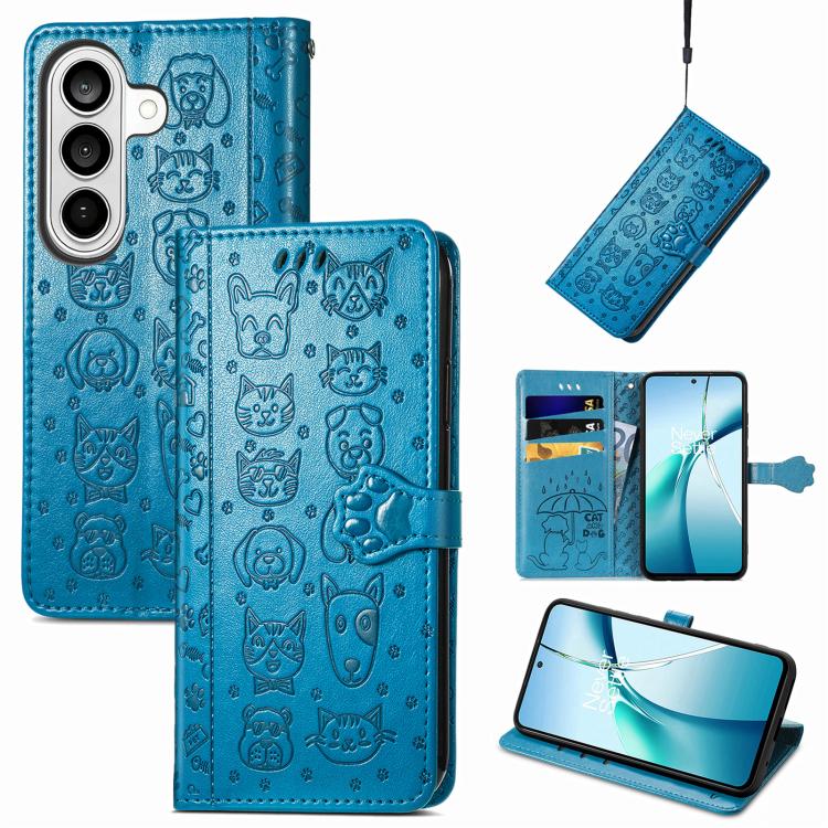 

For Samsung Galaxy S26 Ultra 5G Cat and Dog Embossed Leather Phone Case(Blue)