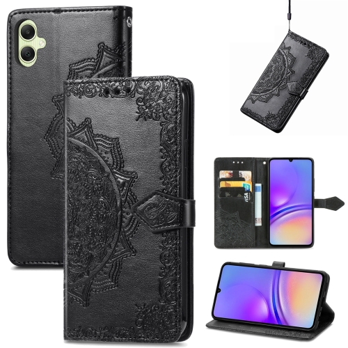 

For Samsung Galaxy A05 Mandala Flower Embossed Leather Phone Case(Black)