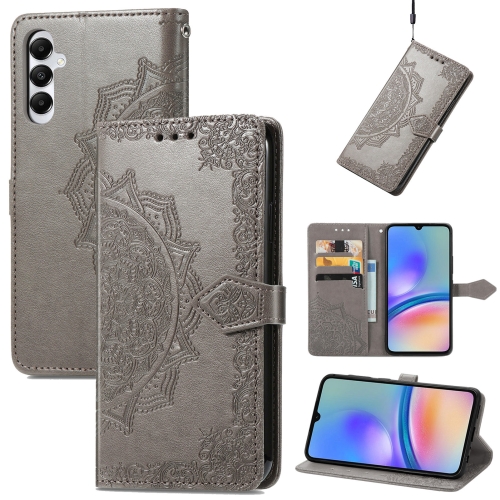 

For Samsung Galaxy Z Fold5 Mandala Flower Embossed Leather Phone Case(Gray)