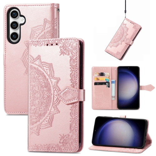 

For Samsung Galaxy S23 FE 5G Mandala Flower Embossed Leather Phone Case(Rose Gold)