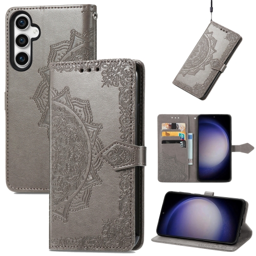 

For Samsung Galaxy S23 FE 5G Mandala Flower Embossed Leather Phone Case(Gray)