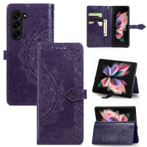 

For Samsung Galaxy Z Fold5 Mandala Flower Embossed Leather Phone Case(Purple)