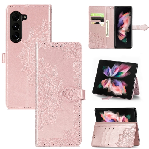 

For Samsung Galaxy Z Fold5 Mandala Flower Embossed Leather Phone Case(Rose Gold)