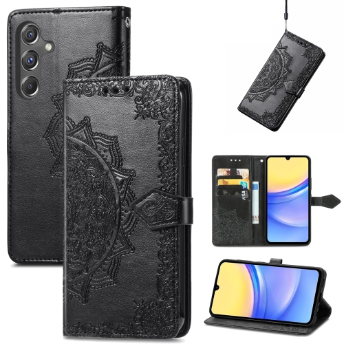 

For Samsung Galaxy A15 Mandala Flower Embossed Leather Phone Case(Black)