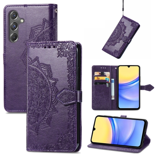 

For Samsung Galaxy A15 Mandala Flower Embossed Leather Phone Case(Purple)