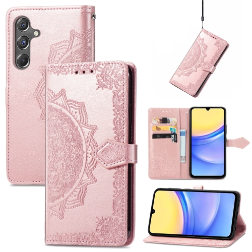 

For Samsung Galaxy A15 Mandala Flower Embossed Leather Phone Case(Rose Gold)