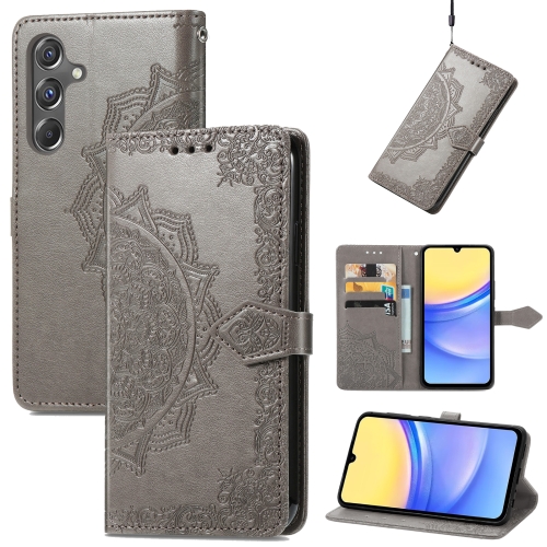 

For Samsung Galaxy A15 Mandala Flower Embossed Leather Phone Case(Gray)