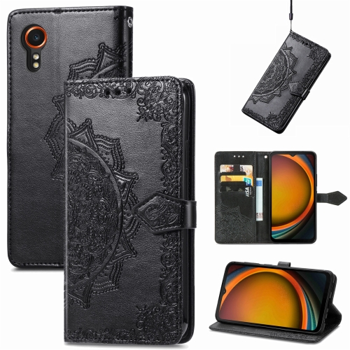 

For Samsung Galaxy Xcover 7 Mandala Flower Embossed Leather Phone Case(Black)