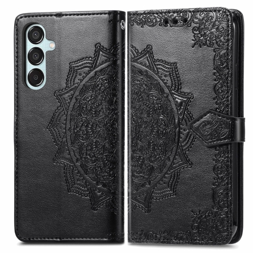 

For Samsung Galaxy M15 Mandala Flower Embossed Leather Phone Case(Black)