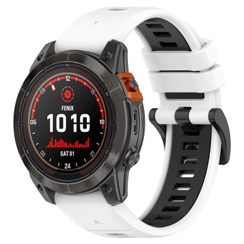 

For Garmin Fenix 7 Pro 47mm 22mm Sports Two-Color Silicone Watch Band(White+Black)