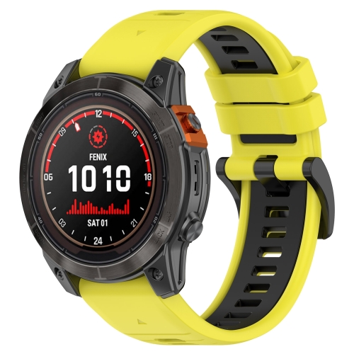 

For Garmin Fenix 7 Pro 47mm 22mm Sports Two-Color Silicone Watch Band(Yellow+Black)