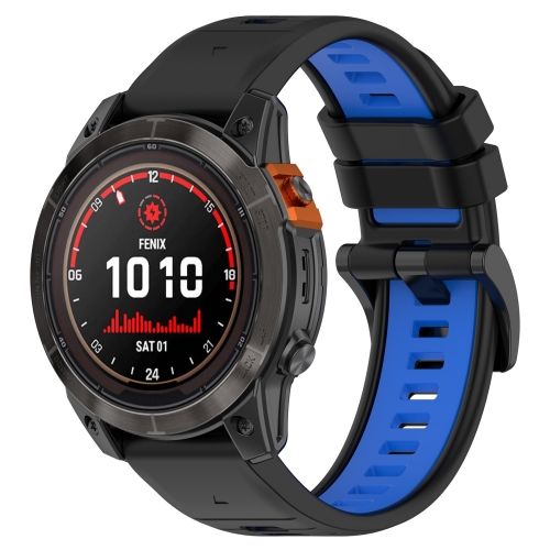 Pour Garmin Fenix 7 Sapphire Solar 22mm Sports Bracelet de montre en  silicone respirant (noir + bleu)