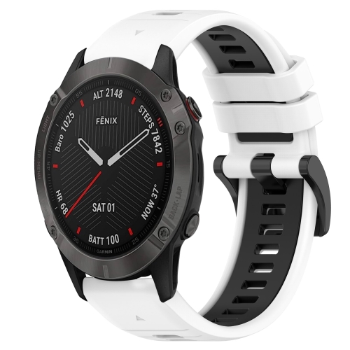 Pour Garmin Fenix 6 Pro GPS 22mm Sports Bracelet de montre en silicone  bicolore (blanc +