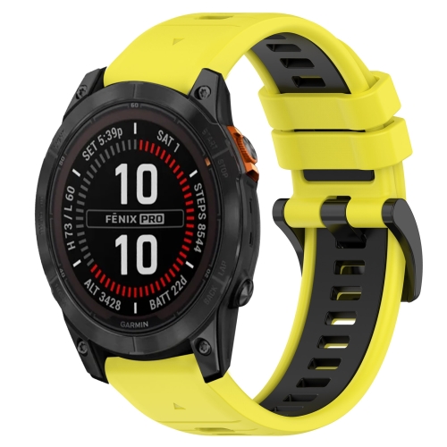 

For Garmin Fenix 7S Pro 42mm 20mm Sports Two-Color Silicone Watch Band(Yellow+Black)