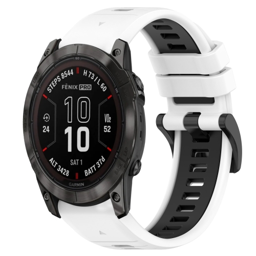 

For Garmin Fenix 7X Pro 51mm 26mm Sports Two-Color Silicone Watch Band(White+Black)