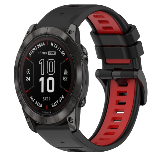 

For Garmin Fenix 7X Pro 51mm 26mm Sports Two-Color Silicone Watch Band(Black+Red)