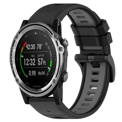 

For Garmin Descent MK 1 26mm Sports Two-Color Silicone Watch Band(Black+Grey)