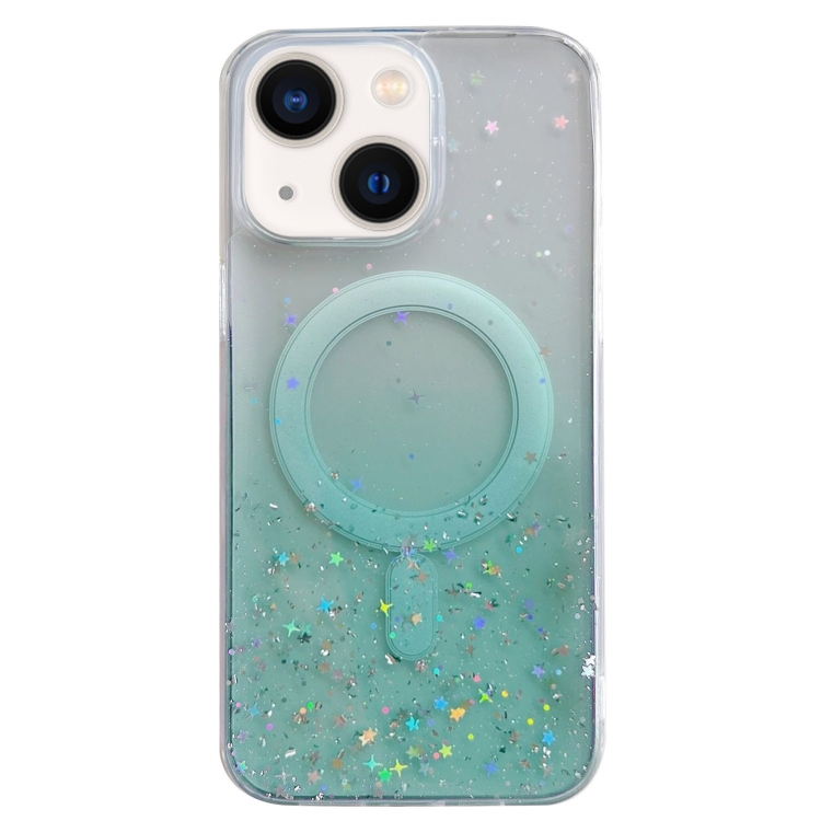 

For iPhone 14 MagSafe Glitter Hybrid Clear TPU Phone Case(Green)