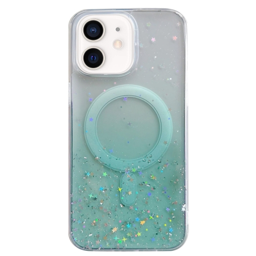 For iPhone 12 Glitter MagSafe Hybrid Clear TPU Phone Case(Green)