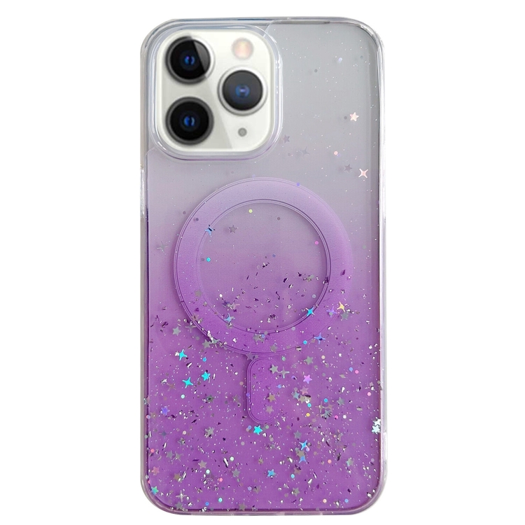 

For iPhone 11 Pro Max Glitter MagSafe Hybrid Clear TPU Phone Case(Purple)