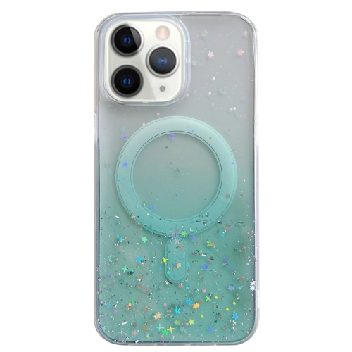 For iPhone 11 Pro Glitter MagSafe Hybrid Clear TPU Phone Case(Green)