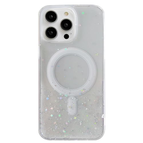 For iPhone 15 Glitter MagSafe Hybrid Clear TPU Phone Case(White)