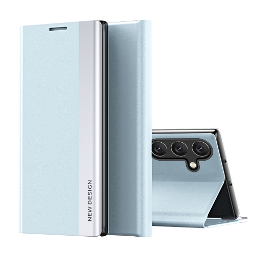 

For Samsung Galaxy M34 5G Side Electroplated Adsorption Leather Phone Case(Light Blue)