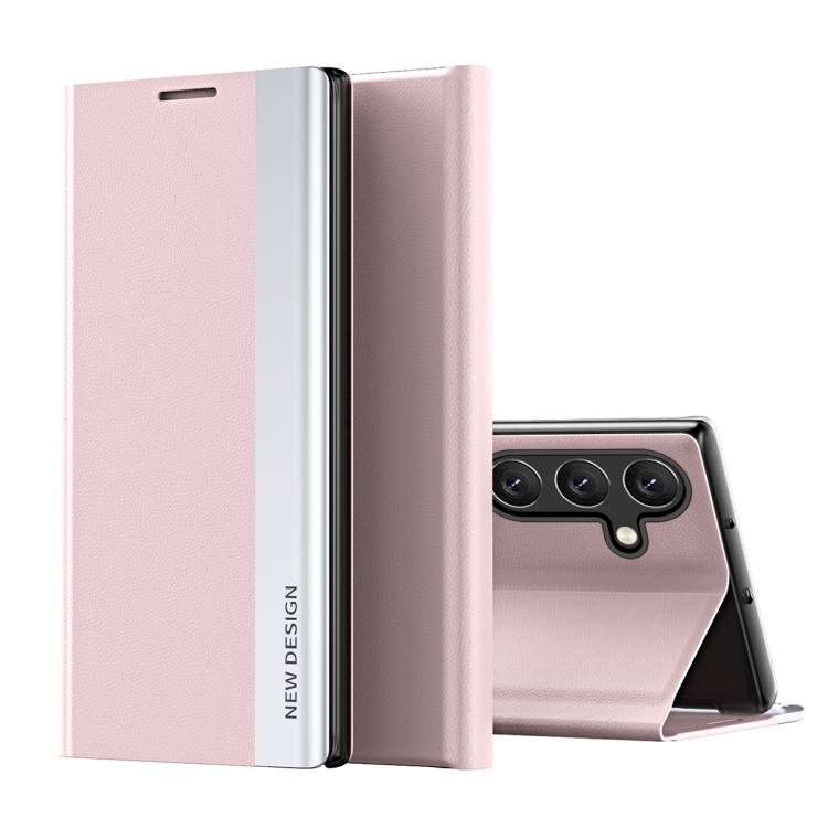 

For Samsung Galaxy A15 Side Electroplated Adsorption Leather Phone Case(Pink)