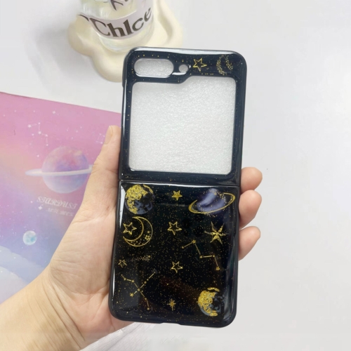 

For Samsung Galaxy Z Flip4 Cosmic Star Glitter Epoxy TPU Phone Case(Black planet)