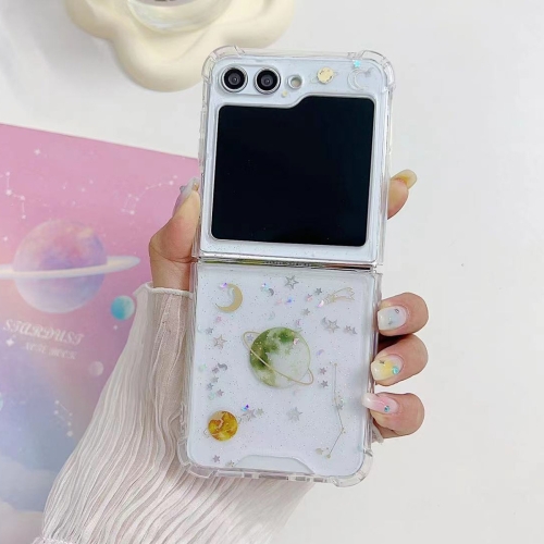 

For Samsung Galaxy Z Flip4 Cosmic Star Glitter Epoxy TPU Phone Case(Grey universe)