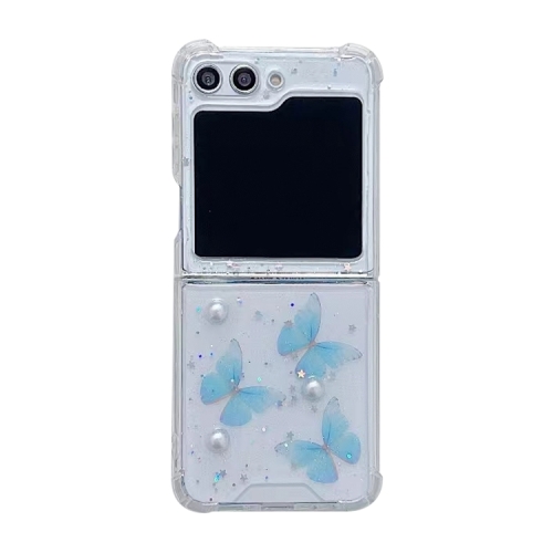 

For Samsung Galaxy Z Flip6 Love Epoxy Glitter Sequins Butterfly TPU Phone Case(Light Blue)