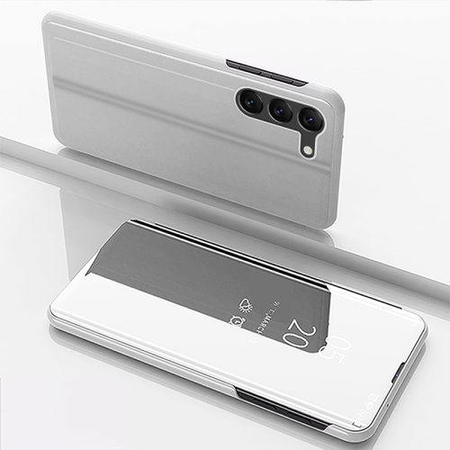 

For Samsung Galaxy S24 5G Plated Mirror Horizontal Flip Leather Phone Case with Holder(Silver)