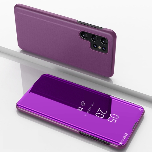 

For Samsung Galaxy S24 Ultra 5G Plated Mirror Horizontal Flip Leather Phone Case with Holder(Purple)