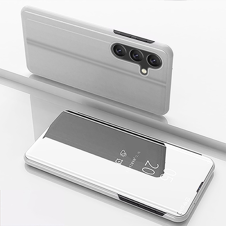 

For Samsung Galaxy A35 Plated Mirror Horizontal Flip Leather Phone Case with Holder(Silver)
