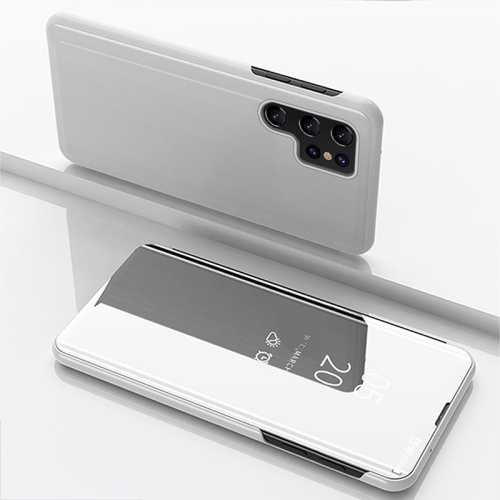 

For Samsung Galaxy S25 Ultra 5G Plated Mirror Horizontal Flip Leather Phone Case with Holder(Silver)