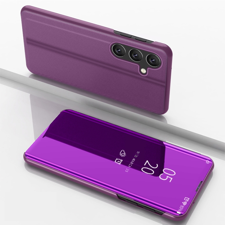 

For Samsung Galaxy A36 5G Plated Mirror Horizontal Flip Leather Phone Case with Holder(Purple)