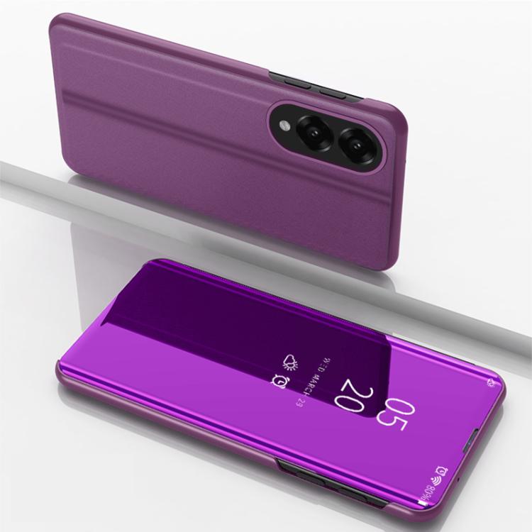 

For Samsung Galaxy S25 Edge 5G Plated Mirror Horizontal Flip Leather Phone Case with Holder(Purple)