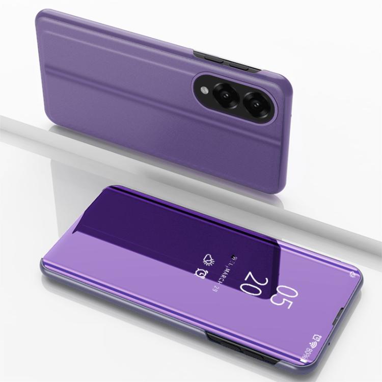 For Galaxy S25 Edge 5G Plated Mirror Horizontal Flip Leather Phone Case with Holder(Violet Blue)