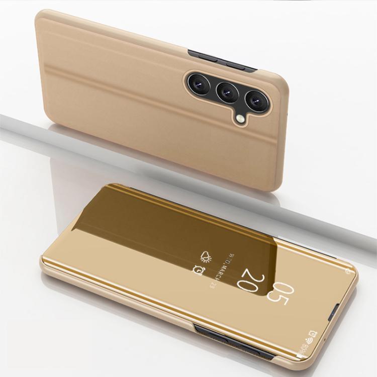 For Galaxy S26 Ultra 5G Plated Mirror Horizontal Flip Leather Phone Case with Holder(Gold)