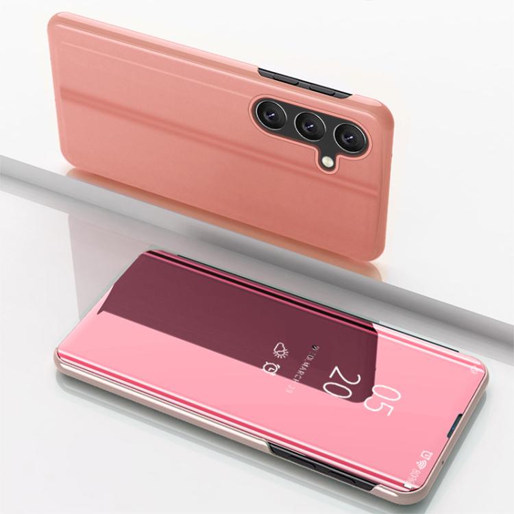 For Galaxy S26+ 5G Plated Mirror Horizontal Flip Leather Phone Case with Holder(Rose Gold)