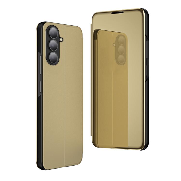 

For Galaxy A27 5G Plated Mirror Horizontal Flip Leather Phone Case with Holder(Gold)
