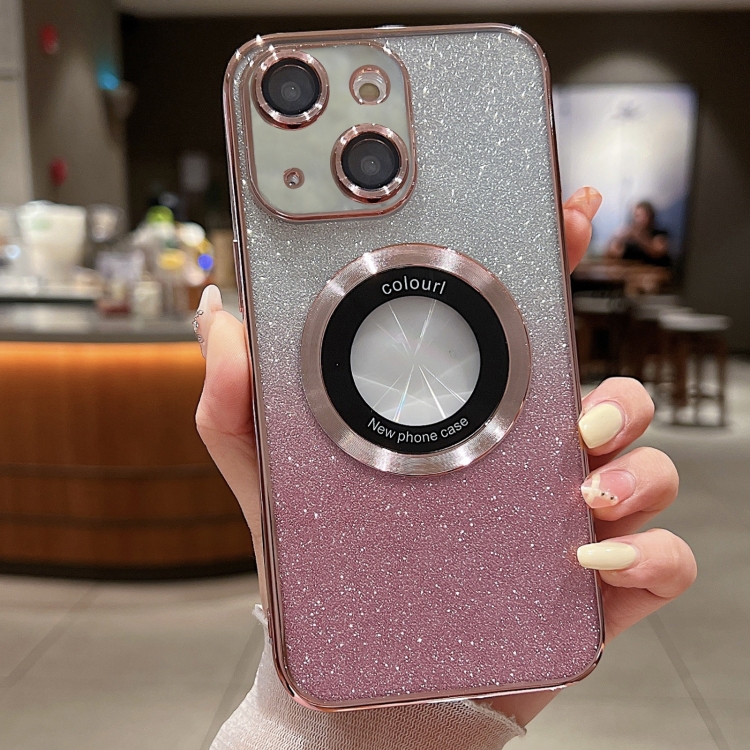 

For iPhone 14 Gradient Glitter Electroplating MagSafe TPU Phone Case(Rose)
