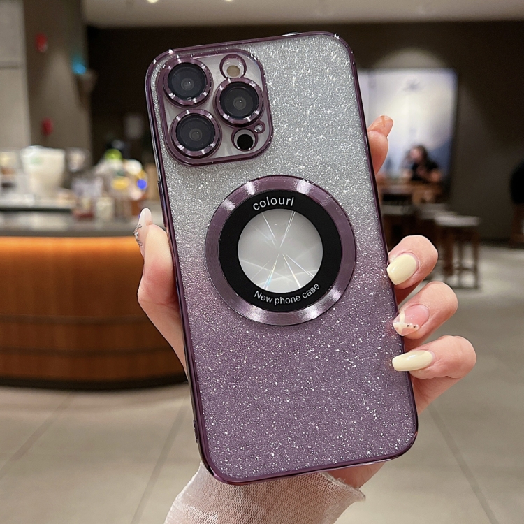 

For iPhone 13 Pro Max Gradient Glitter Electroplating MagSafe TPU Phone Case(Purple)