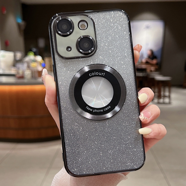 

For iPhone 15 Plus Gradient Glitter Electroplating MagSafe TPU Phone Case(Black)