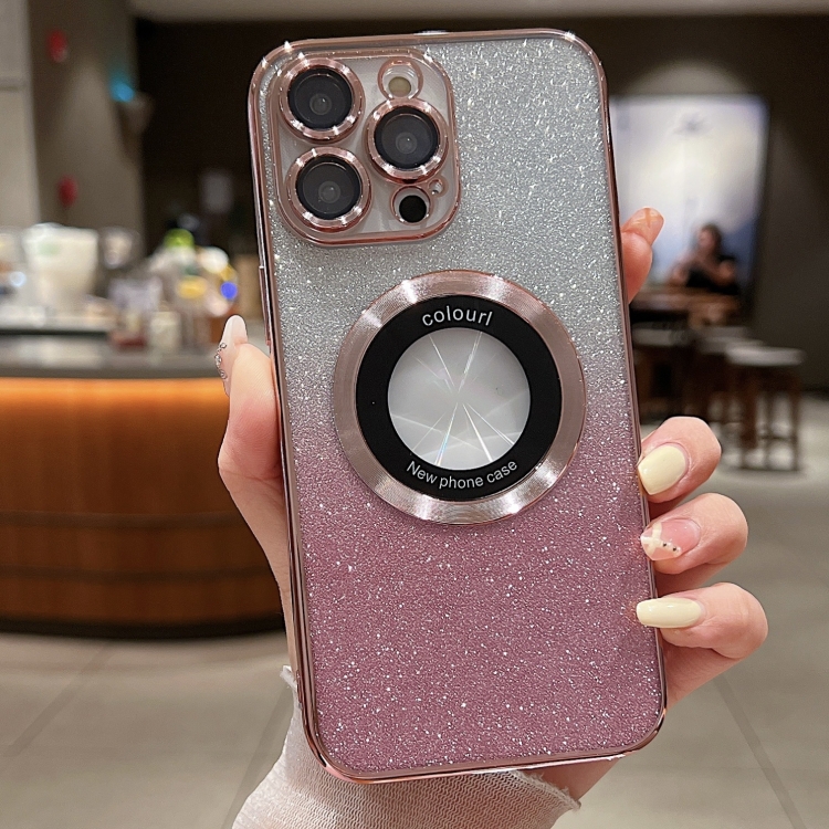 

For iPhone 15 Pro Max Gradient Glitter Electroplating MagSafe TPU Phone Case(Rose)