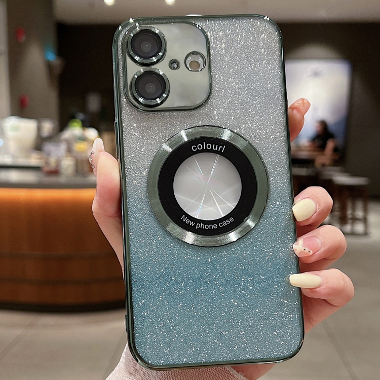 

For iPhone 16 Plus Gradient Glitter Electroplating MagSafe TPU Phone Case(Green)