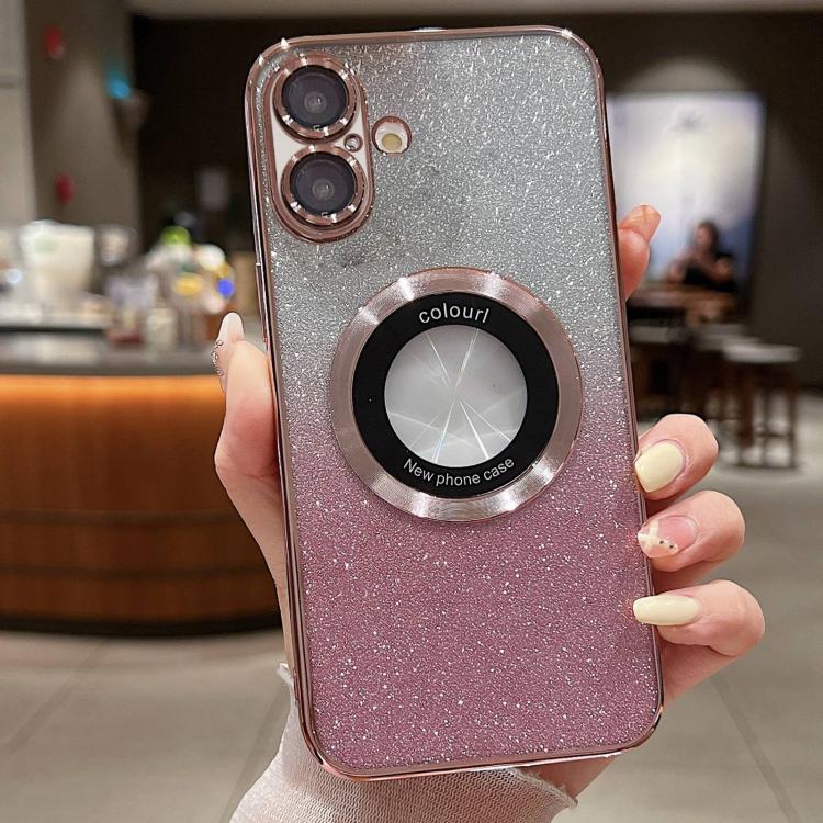 

For iPhone 17 Gradient Glitter Electroplating MagSafe TPU Phone Case(Rose)